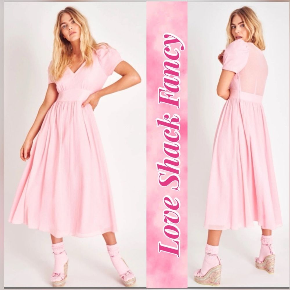 NWT!! LoveShackFancy Hutchinson Powder Pink Maxi Silk Blend Dress Size 4..545$!!